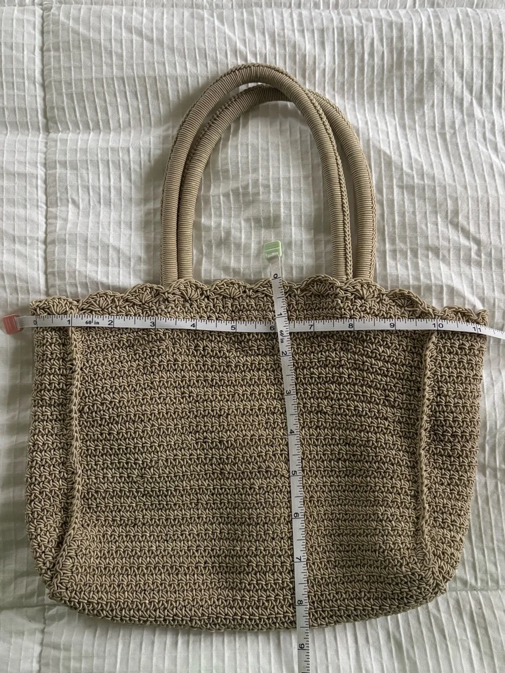 Woven Crochet Tote Bag in Beige Minimalist Cottagecore Beach Vacation